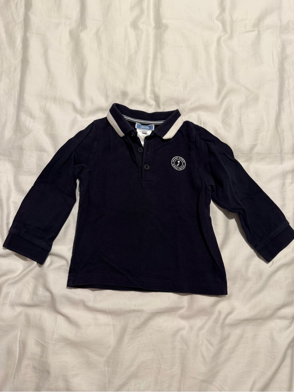 Jacadi Navy Long-Sleeve Polo with Cream Contrast Collar